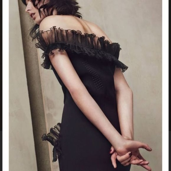 CHRISTOPHER KANE Off-Shoulder Ruffle BLACK Mini Dress - Picture 3 of 16